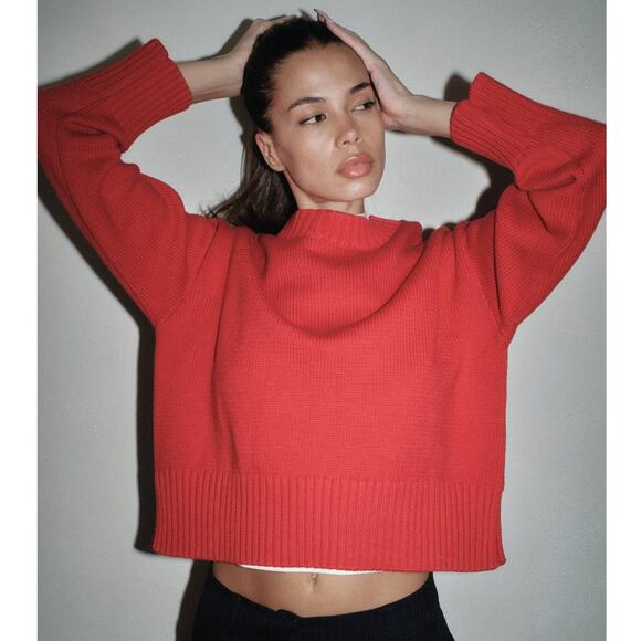 Aritzia Wilfred Free Harper Sweater Merino Wool Turtleneck Bright Red Size Small - Picture 1 of 13